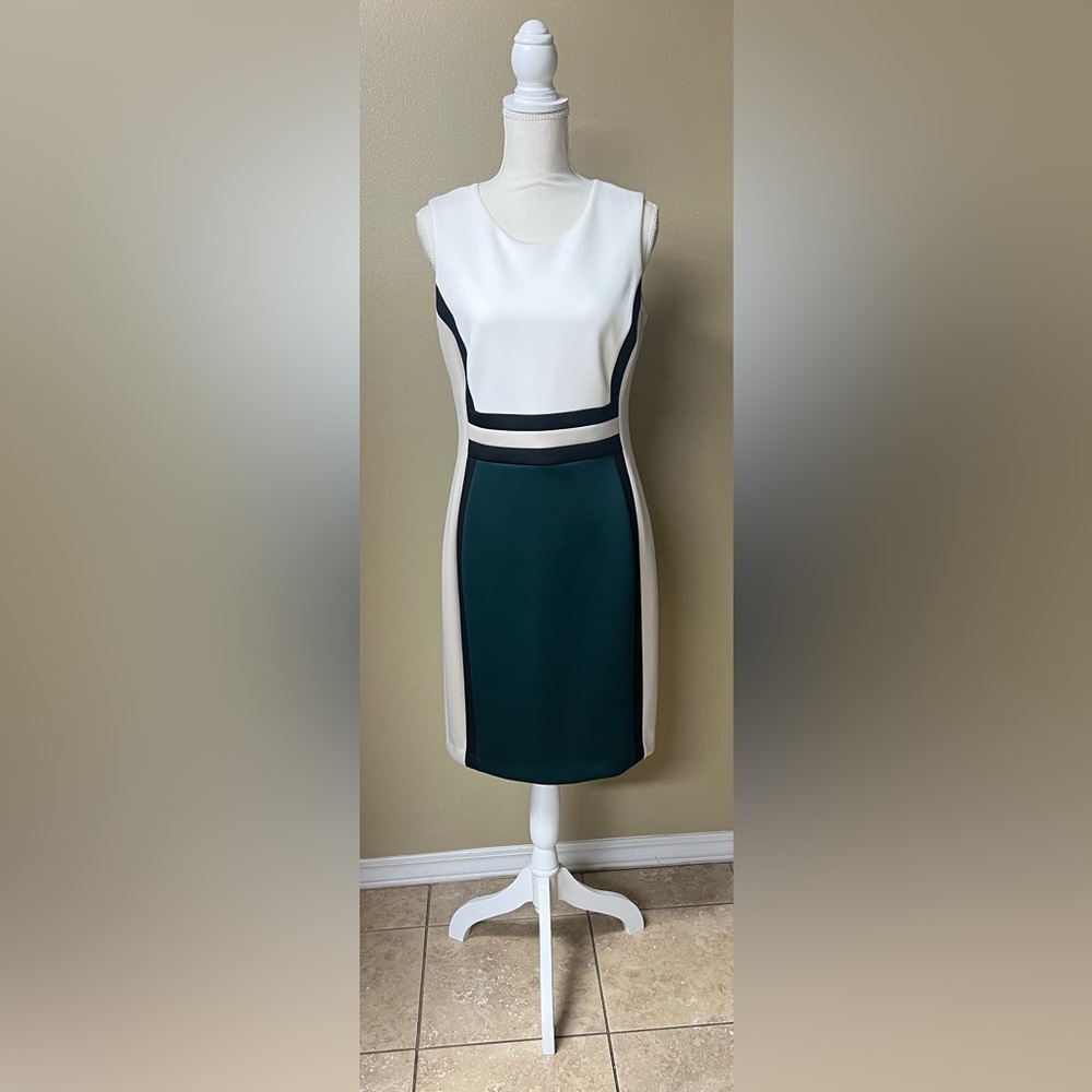 Calvin Klein Sleeveless Colorblock Scuba Sheath Dress - Picture 3 of 7